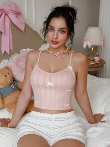 PetitDoll 舒适可爱的纹理面料蝴蝶结装饰吊带背心