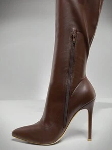 SHUZIA 女士百搭、保暖、性感过膝侧拉链细高跟靴 - 巧克力棕 - 查看 7