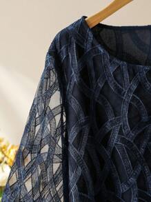Lacomfia Camicetta da donna taglie forti con maniche a 3/4, in colore unito, con ricamo e rete - Blu Navy - Visualizzare 6