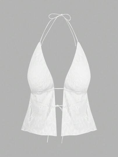 SHEIN ICON Top de camisola con cuello de halter y espalda abierta con lazo, estilo casual y sexy, adecuado para el verano, estilo Y2K