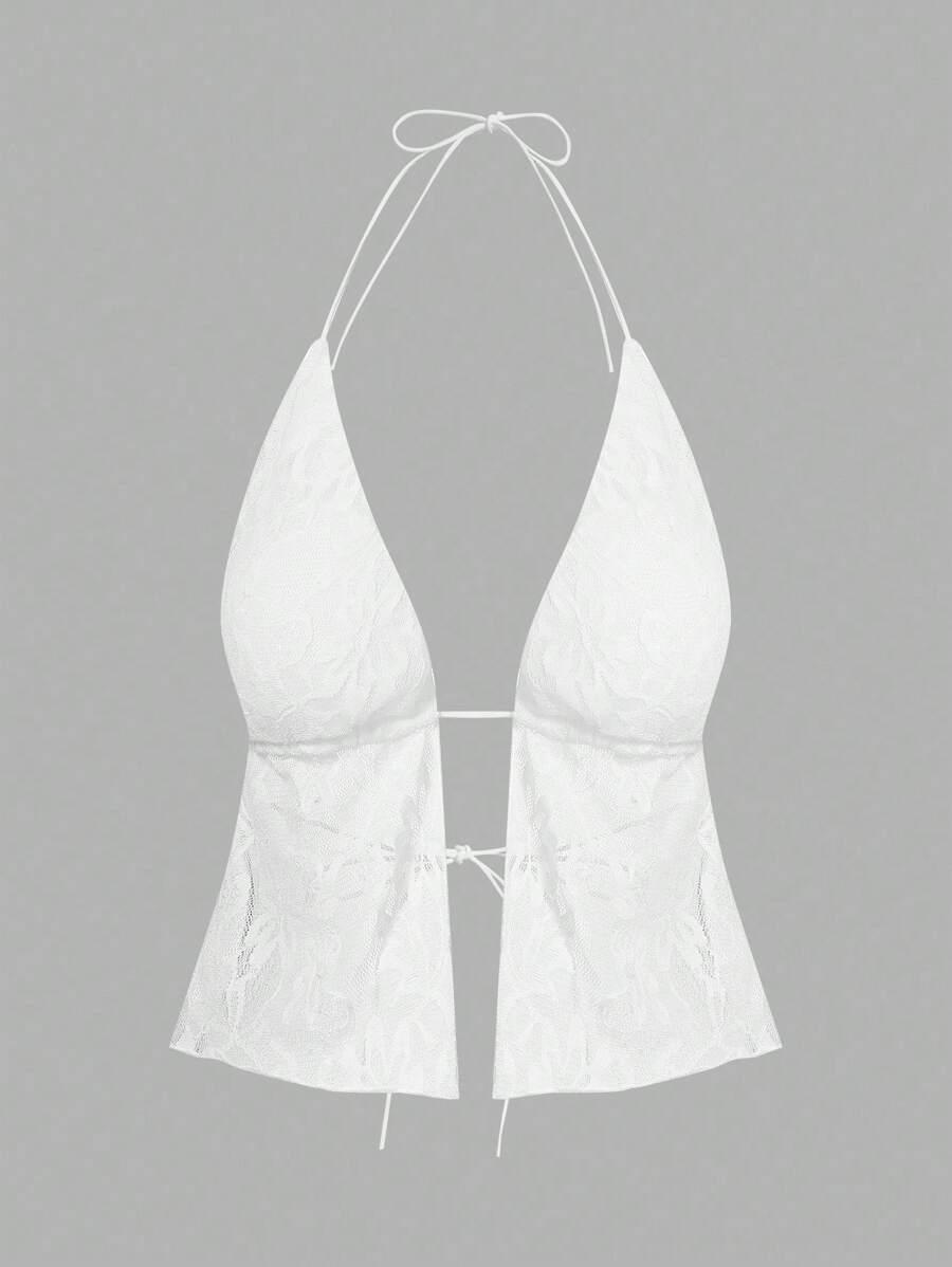 SHEIN ICON 白色休闲性感露背系带吊带背心，适合夏季，Y2K 风格 - 白色 - 查看 1