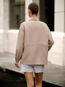 Hanevo Women's New Casual Waist Cinched Long Sleeve Jacket Fall Winter Cloth For Women - Khaki - View 2