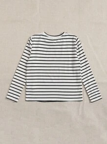 SHEIN Tween 女童常规条纹长袖 T 恤，休闲春秋季 - 白色 - 查看 7