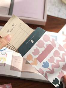 SHEIN 122pcs Material Bullet Journal Gift Box Pink A6 Journal Notebook Material Paper Stickers Tape Cute & Minimalist INS Style Bullet Journal Gift Box For Gifting