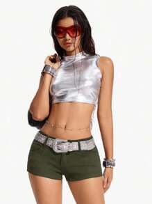 Jeanoix Women's Fashionable Elastic Casual Denim Shorts With Pockets Y2k