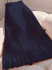 GlowEve 女士优雅褶饰不对称下摆浪漫半身裙 - 藏蓝色 - 查看 4