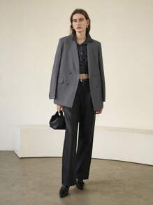 Uhlyne Uhlyne Blazer de manga larga con bolsillos, cuello de chal, mezcla de lana TR para otoño/invierno - Gris - Ver 6