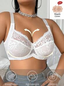 SHEIN Plus Size Solid Color Sexy Lace Bra With Underwire, Lift