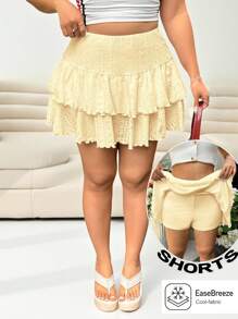 Solflare Plus Size Yellow Cake Layer Mini Skirt, Spring/Summer Resort Wear - Yellow - View 1