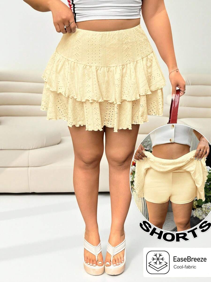 Solflare Plus Size Yellow Cake Layer Mini Skirt, Spring/Summer Resort Wear - Yellow - View 1