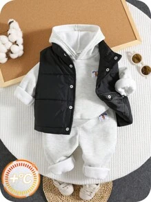 3 件套男婴/女婴休闲羊毛背心、灰色连帽衫和慢跑裤运动服，男女通用婴儿冬装 - 彩色 - 查看 6