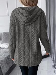 SHEIN Clasi 秋冬女士纯色简约日常长袖连帽纹理羊毛夹克 - 深灰色 - 查看 2