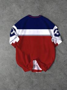 Manfinity Campus Court Men's Summer Casual Contrast Color Patchwork Digit Printed T-Shirt - Multicolor - View 2