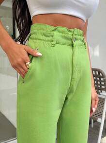 Paperbag Non Denim Pants For Transition - Green - View 6