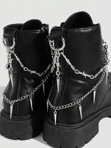 ROMWE 2pcs Gothic Punk Style Dark Rivet Thorn Chain DIY Shoe Decor, Add Mysterious Vibe To Your Shoes, Suitable For Women And Men - Compact, Delicate, Multifunctional Fashion Item, Halloween Shoe Decoration To Set The Mood