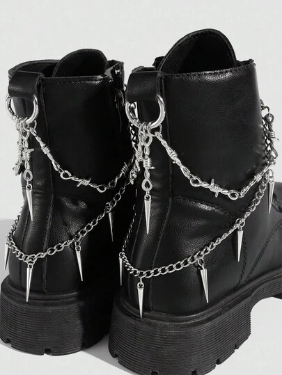 ROMWE Goth 2 st. gotisk punk-stil mörk nitkedja med tagg gör-det-själv-skodekor, ge dina skor en mystisk känsla, lämplig för kvinnor och män - kompakt, delikat, multifunktionell modeartikel, Halloween-skodekoration för att sätta stämningen