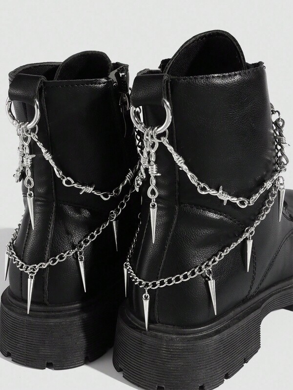 ROMWE Goth 2 peças de corrente de espinho com rebite escuro estilo gótico punk, decoração para sapatos faça você mesmo, adicione um toque misterioso aos seus sapatos, adequado para mulheres e homens - item de moda compacto, delicado e multifuncional, decoração de sapatos de Halloween para definir o clima