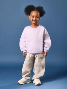 SUMWON Kids Oversized Studios Logo Sweatshirt Autumn Winter Casual Pullover Long Sleeve Wear Streetwear Jumper With Ribbed Trim Fall - Purple - View 5