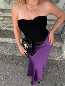 Jeta Ari 女士纯色拉链优雅通勤长裙女装 - 紫色 - 查看 5