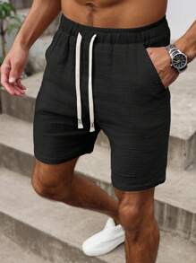 Manfinity Homme 3pcs Men's 100% Cotton Drawstring Waist Pocket Casual Shorts - Khaki - View 3