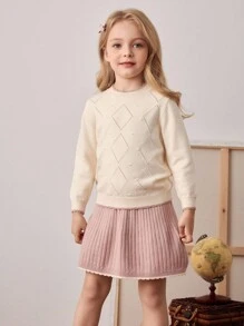 PrepCrw Suéter de manga comprida com gola redonda estilo universitário para meninas e minissaia de malha, roupa casual - Multicolorido - Ver 4