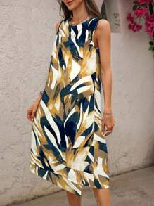 EMERY ROSE Women's Casual Sleeveless Midi Dress With All-Over Print, Suitable For Vacation,Casual Dresses For Women - Multicolor - View 6