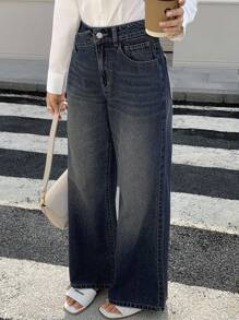 DAZY Quần jeans ống loe buộc dây cạp trễ dành cho nữ, quần denim thường ngày gợi cảm - Rửa tối - Xem 2