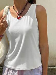 Jouncy Women Casual All-Match Daily Wear Solid Color Sleeveless Top