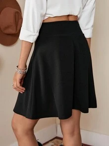 LanaWest Solid A-Line Skirt - Black - View 3