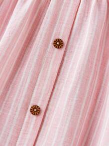 Ontre 少女宽松休闲荷叶边条纹上衣和A字裙两件套 - 粉色 - 查看 7