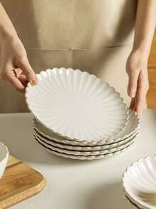 Cirelle Retro Chrysanthemum Ceramic Plate, Elegant White Dinner Plate For Breakfast, Bread, Steak, Pasta, Fruit, Salad, Cake, Home & Restaurant Tableware | Dinner Set,Plates,Plate,Ceramic Plate,White Plates,Dinner Plates - Multicolor - View 6