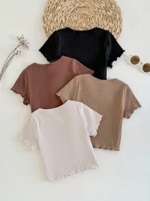 Emery Rose Kids Emery Rose Kids 4件套少女针织纯色条纹圆领修身休闲T恤