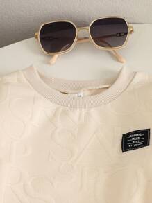 SHEIN Explorewe 2pcs/Set Young Girls Jacquard Knit Long Sleeve Casual Crew Neck Top And Elastic Cuff Pants Set, Autumn/Winter - Apricot - View 5