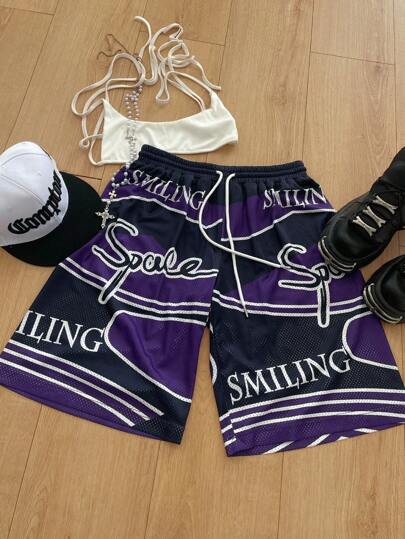 Coolane Women's Summer Streetwear Game Day Sport Rave Festival Graphics Breathable Mesh Track Shorts