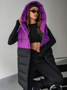 EURMUSE Padded Jacket Contrast Up And Drawstring With Hood And Pockets, Casual Vests - Multicolor - View 4