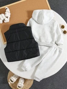 3 件套男婴/女婴休闲羊毛背心、灰色连帽衫和慢跑裤运动服，男女通用婴儿冬装 - 彩色 - 查看 12