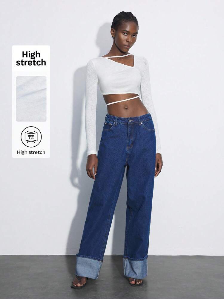 SHEIN Maija Women Asymmetric Shoulder Adjustable Tie-Up Detail Soft & Comfy Bodycon Top, Modern Urban Stylish Design, Spring/Summer Hippie Going Out Tops Women Concert Vacation Woman Modest