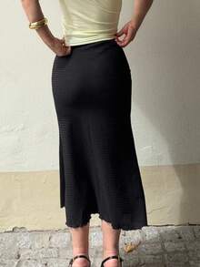 Jeta Ari Saia Preta Sólida com Bainha de Sereia para Mulheres - Preto - Visão 2
