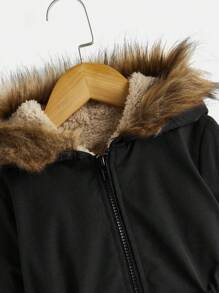 Tween Girls' Casual Oversized Warm Thermal Lined Fluffy Hooded Parka Coat,In Fall/Winter - Black - View 3