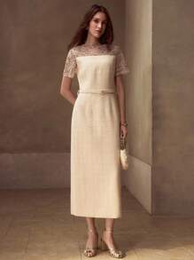 MOTF PREMIUM CONTRAST SEQUIN SHEER DRESS