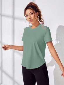 Seamluxe SHEIN Sport 女士纯色休闲运动短袖T恤健身衫 - 薄荷綠 - 查看 2