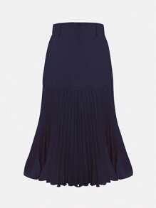 GlowEve 女士优雅褶饰不对称下摆浪漫半身裙 - 藏蓝色 - 查看 3