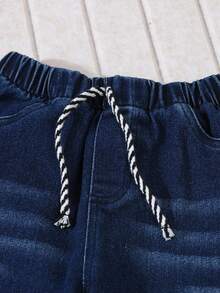 SHEIN 小男孩字母印花运动衫；活力牛仔裤 - 黑色 - 查看 5