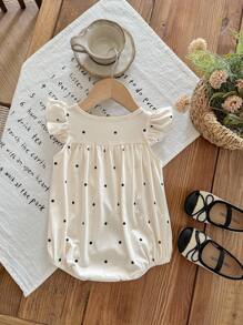 Newborn Baby Girl Cute Summer Casual Floral Pattern Romper With Flutter Sleeves
