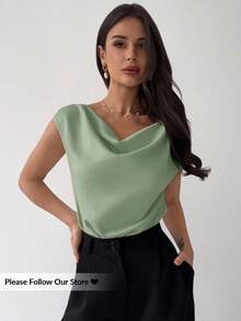 Firerie Neuer eleganter asymmetrischer Rüschen-Kragen-ärmelloser Satin-Bodysuit für Damen, Apricot-Farbe, minimalistisches Design, geeignet für Date, Pendeln, Büromode, schick