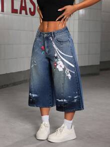 SHEIN ICON Women's Casual Washed Loose Fit Low Waist Wide Leg Jeans - Multicolor - View 1