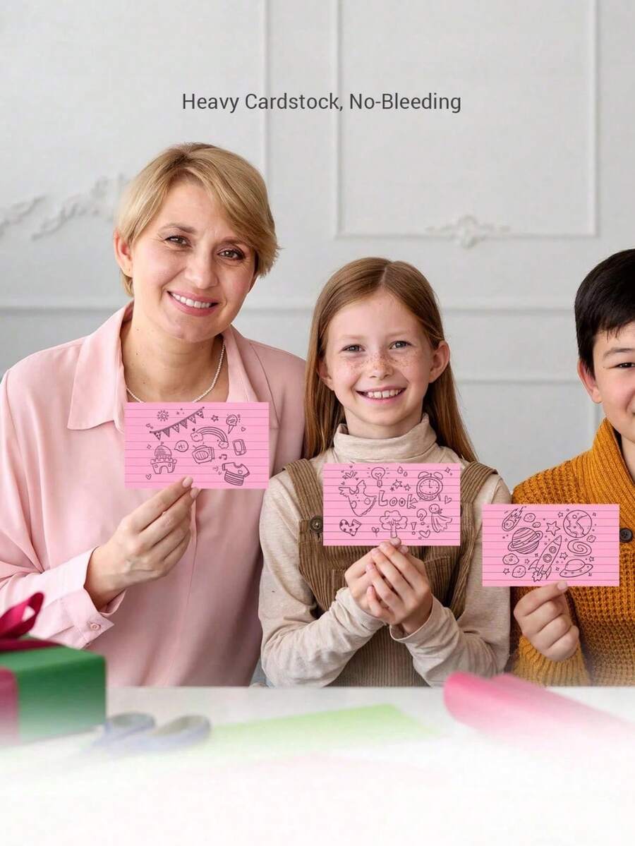 Pink Index Cards 3x5, 200 PCS 3x5 Index Cards Flashcards, Heavyweight Note Cards 3x5 Flash Cards Single-Sided 3x5 Study Card, Ruled 3 X 5 Index Cards Ruled Index Notecard For School Office Home - Multicolor - View 1