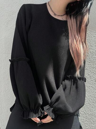 FRIFUL 女士休闲纯色灯笼袖T恤，春秋季