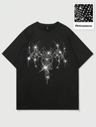 Street Life Men's Black Wing Rhinestone Graphic Casual T-Shirt