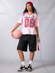 Streetz SHEIN Sport 女士运动短裤，返校装，毕业典礼，返校，女士休闲运动短裤，夏季街头风格，日常穿着的松紧腰短裤，拳击百慕大短裤，黑色和红色短裤，百慕大短裤，篮球短裤，网眼运动服，运动服，健身，健身房，网球，匹克球，Y2k Active，健身，健身房，Padel，网球，匹克球 - 黑色 - 查看 5